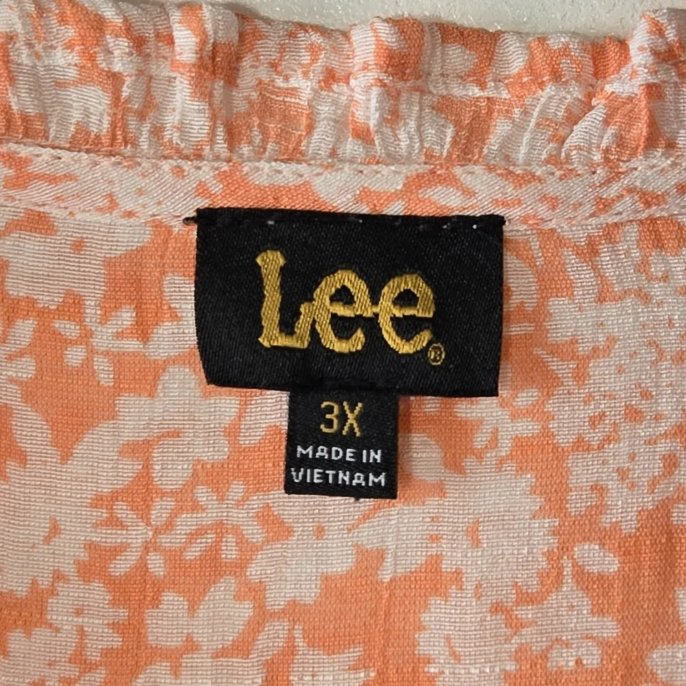 Lee Orange White Floral Lightweight Gauze Long Sleeve Tunic Top Plus Size 3X - Picture 2 of 15